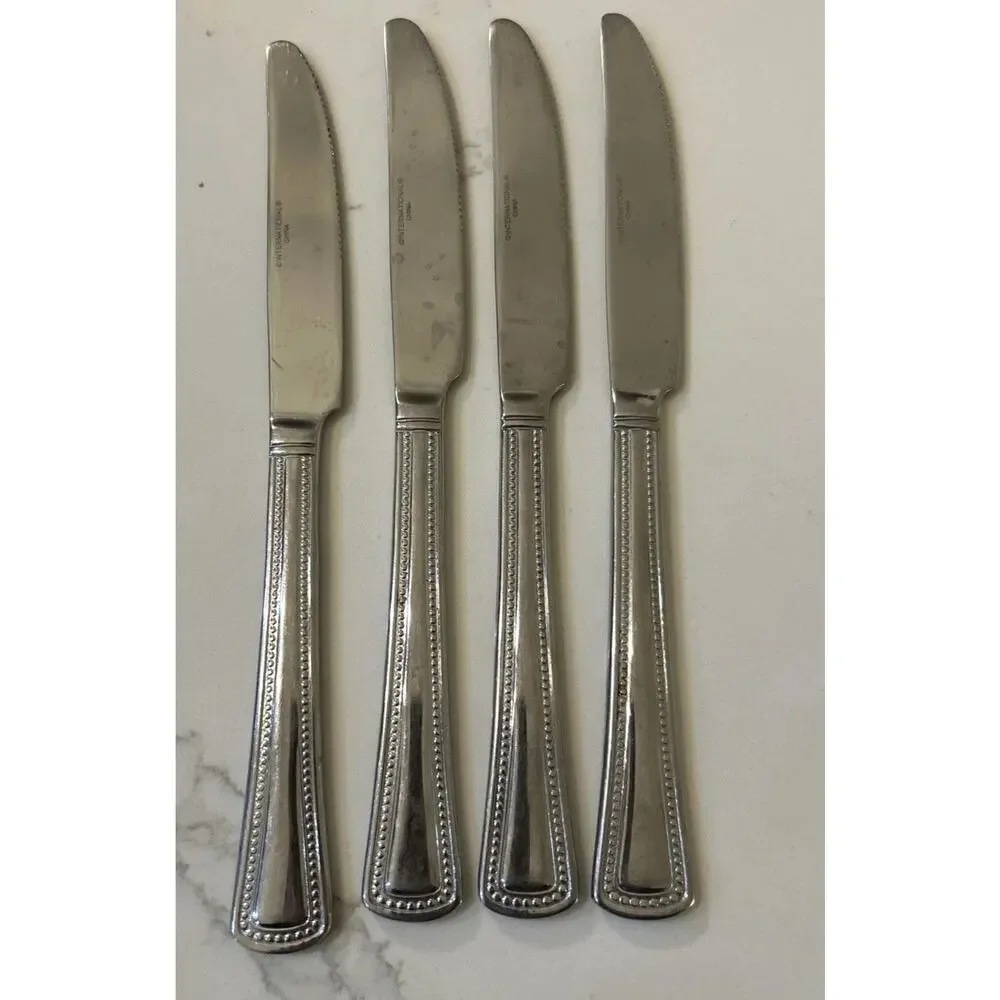 INTERNATIONAL PRECISION BEADED STAINLESS Steel‎ DINNER KNIVES 9 1/8